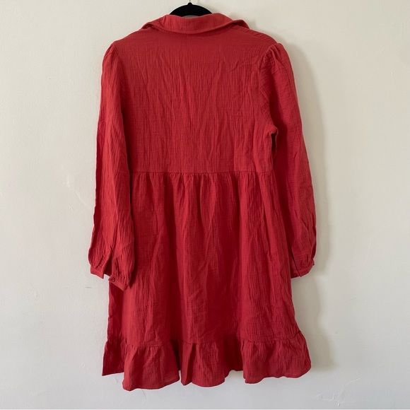 NWT Kate Kasin Gauz Longsleeve Dress Orange Red - Picture 3 of 4